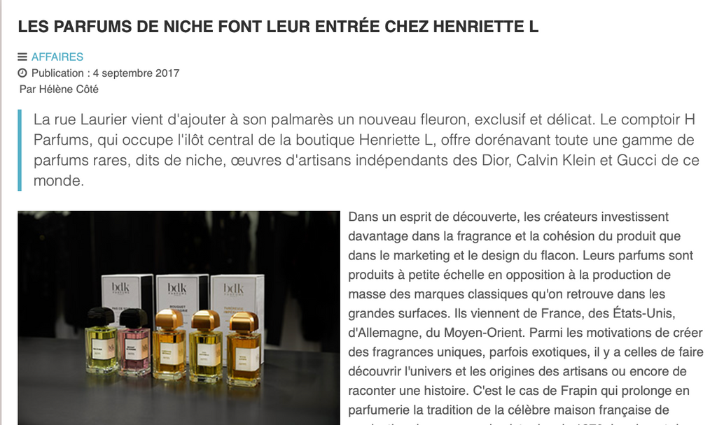 Les parfums de niche font leurs débuts chez HENRIETTE L